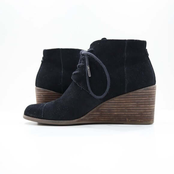 Toms Hyde Black Leather 3" Wedge Heel Lace Up Ankle Booties - 9.5 - Picture 5 of 7